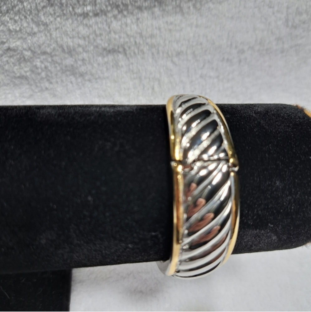 Silver & Gold Tone Style Cable Women's Open Cuff Bracelet - Picture 14 of 16